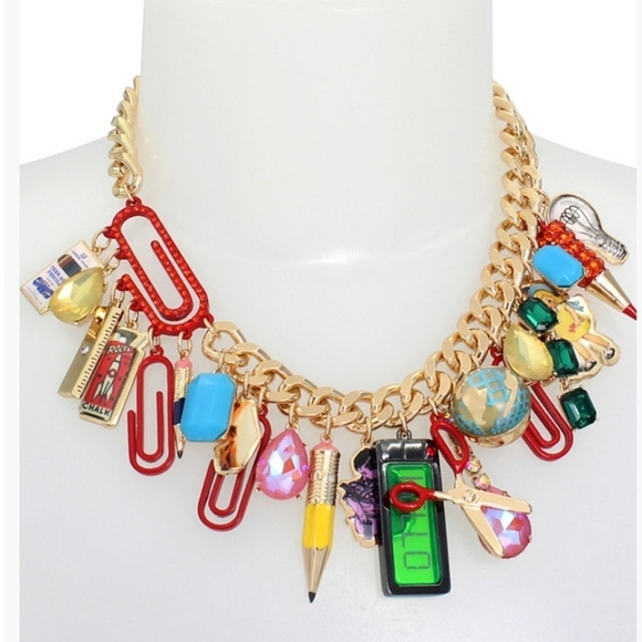✏️ 🔹️ Betsey Johnson 🔹Teacher  Faux Stone Back To School Statement Necklace ✏️ - Picture 9 of 10